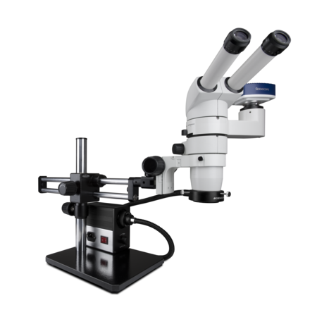 SCIENSCOPE 20° Head Stereo Zoom Microscope, LED Ring, Camera On Dual Arm Stand CMO-PK10-AN